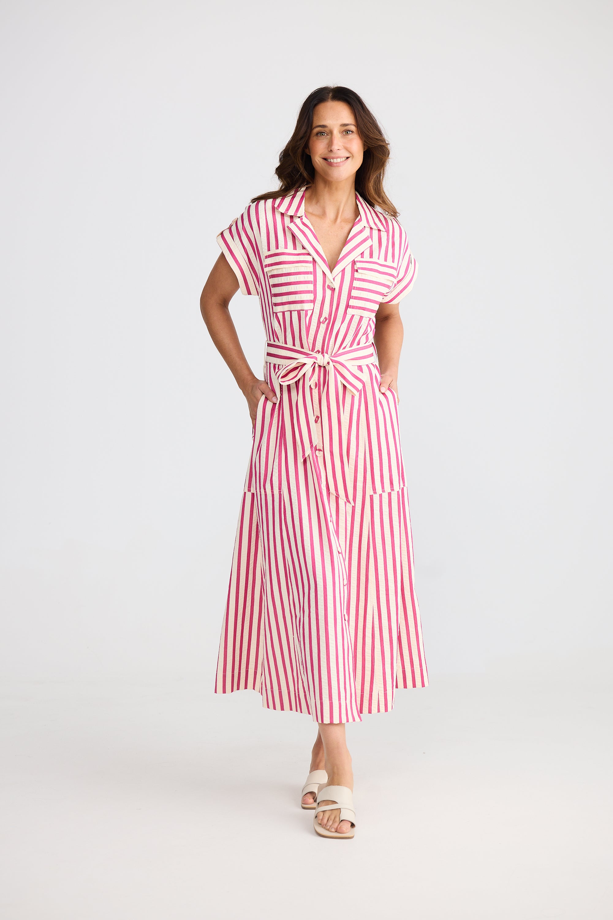 BRAVE & TRUE Portia Dress HOT PINK STRIPE