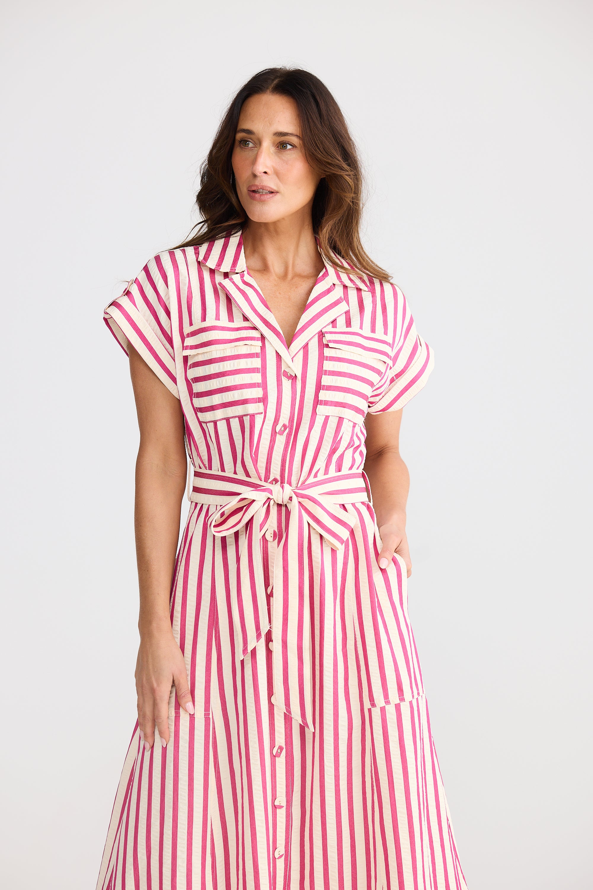 BRAVE & TRUE Portia Dress HOT PINK STRIPE