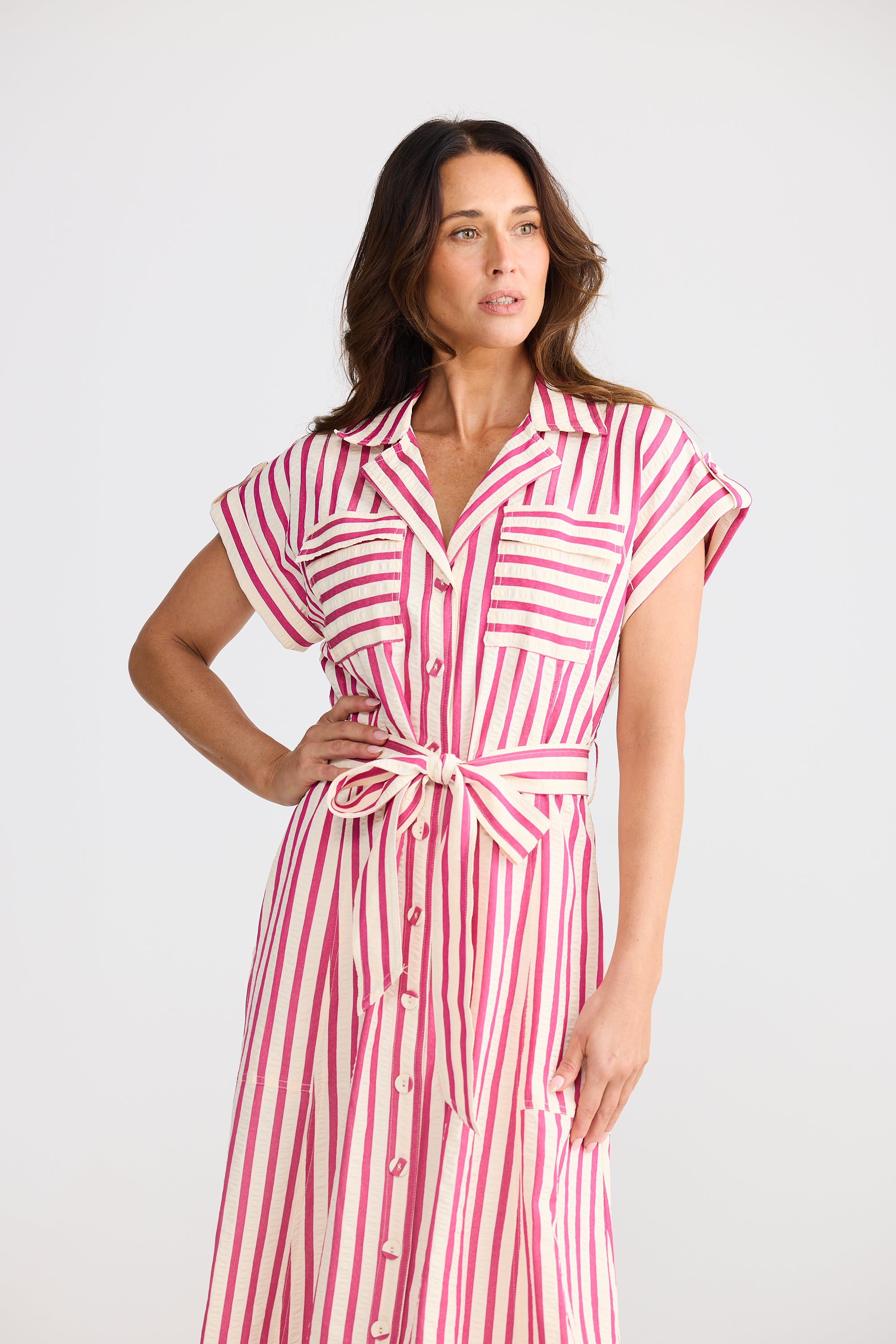 BRAVE & TRUE Portia Dress HOT PINK STRIPE