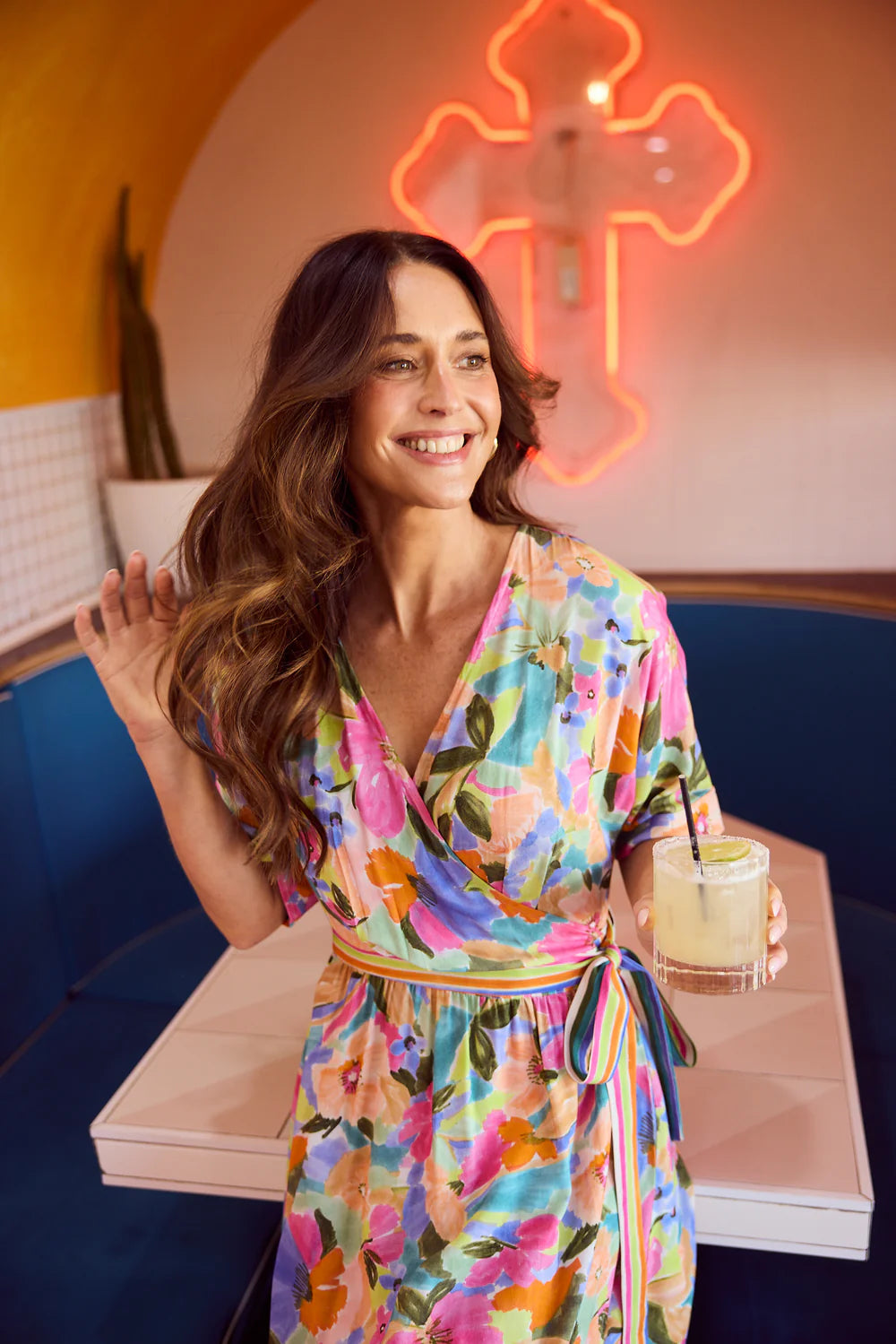 BRAVE & TRUE Darla Wrap Dress ELECTRIC BLOOM