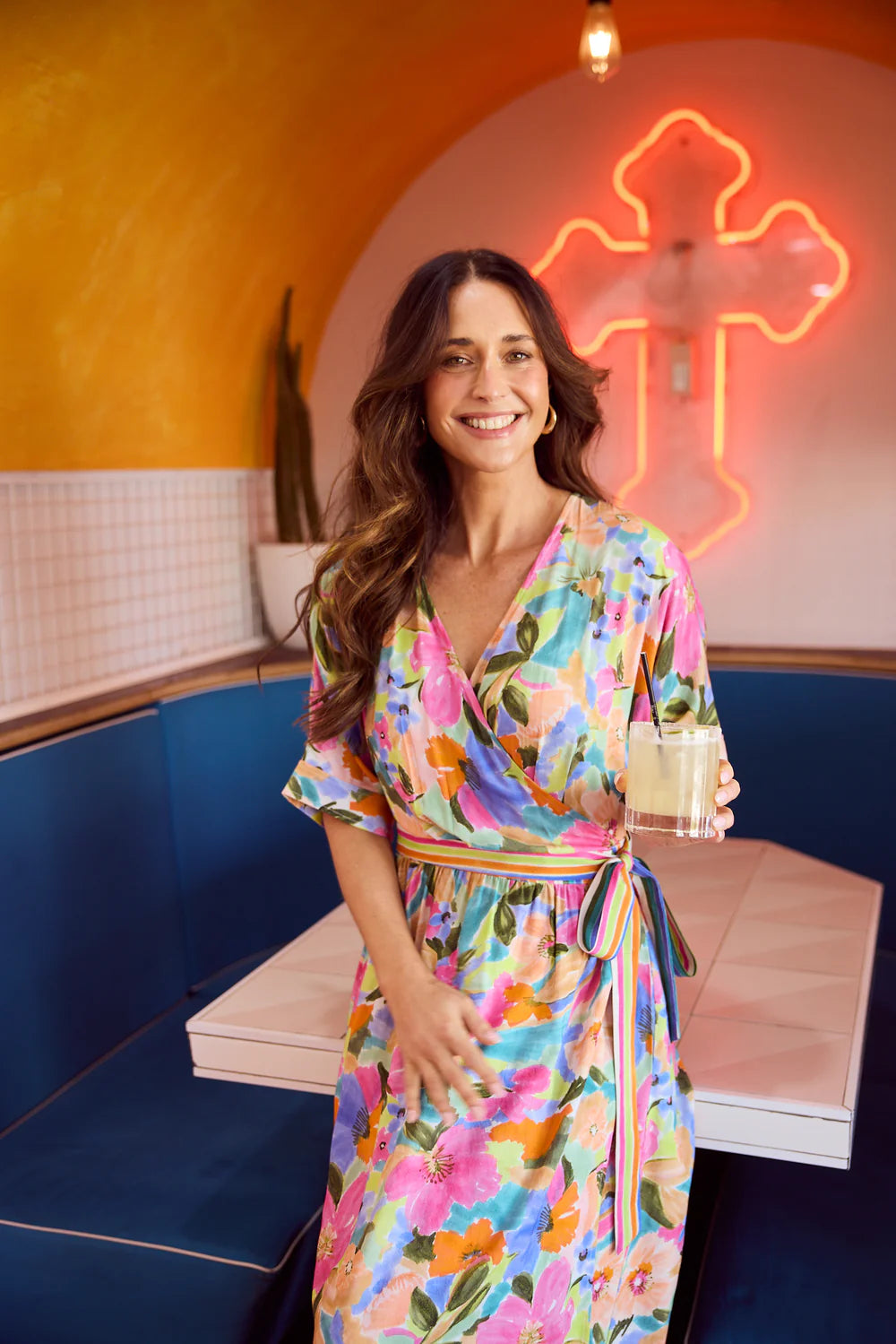 BRAVE & TRUE Darla Wrap Dress ELECTRIC BLOOM