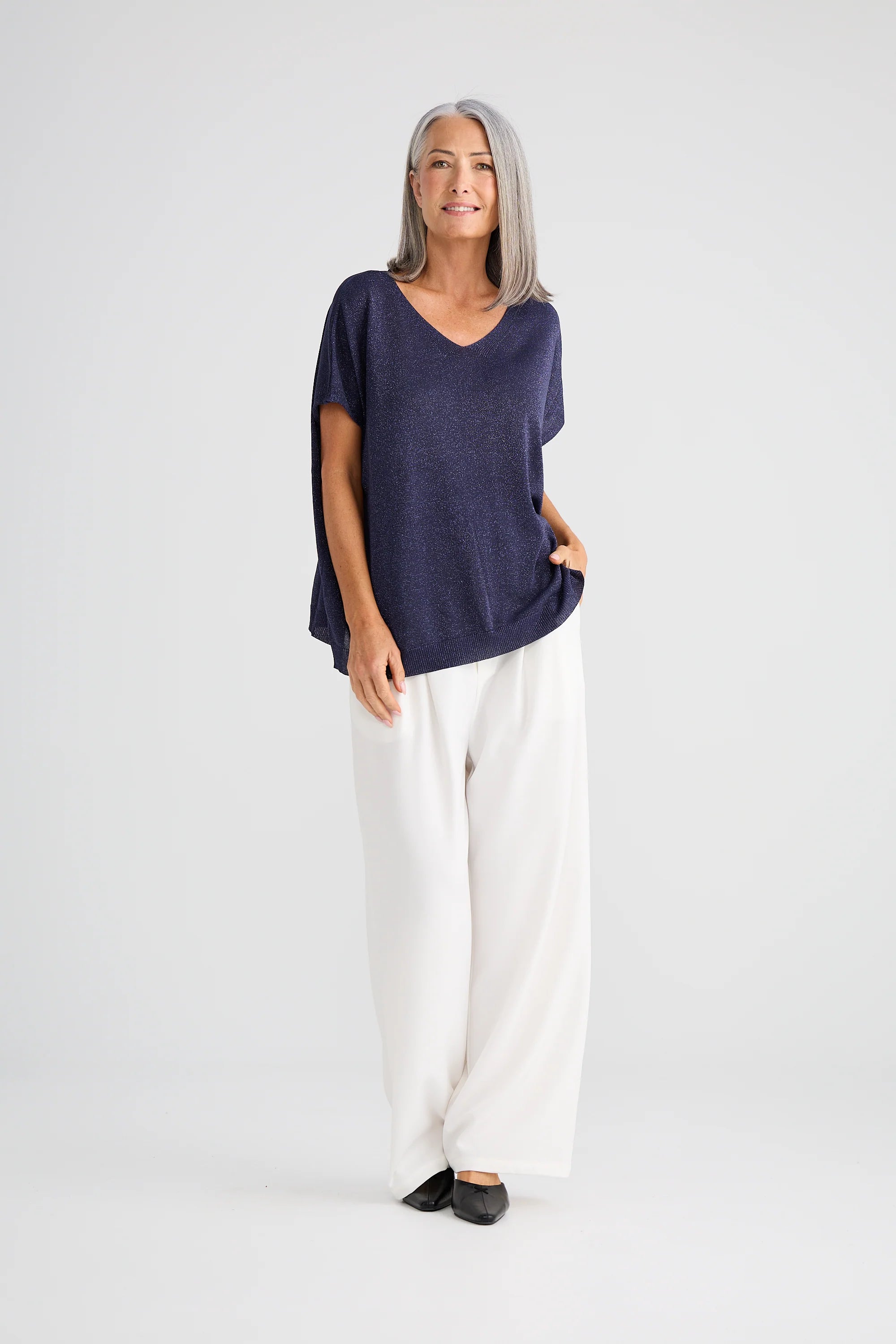 BRAVE & TRUE Radiance Knit Top NAVY