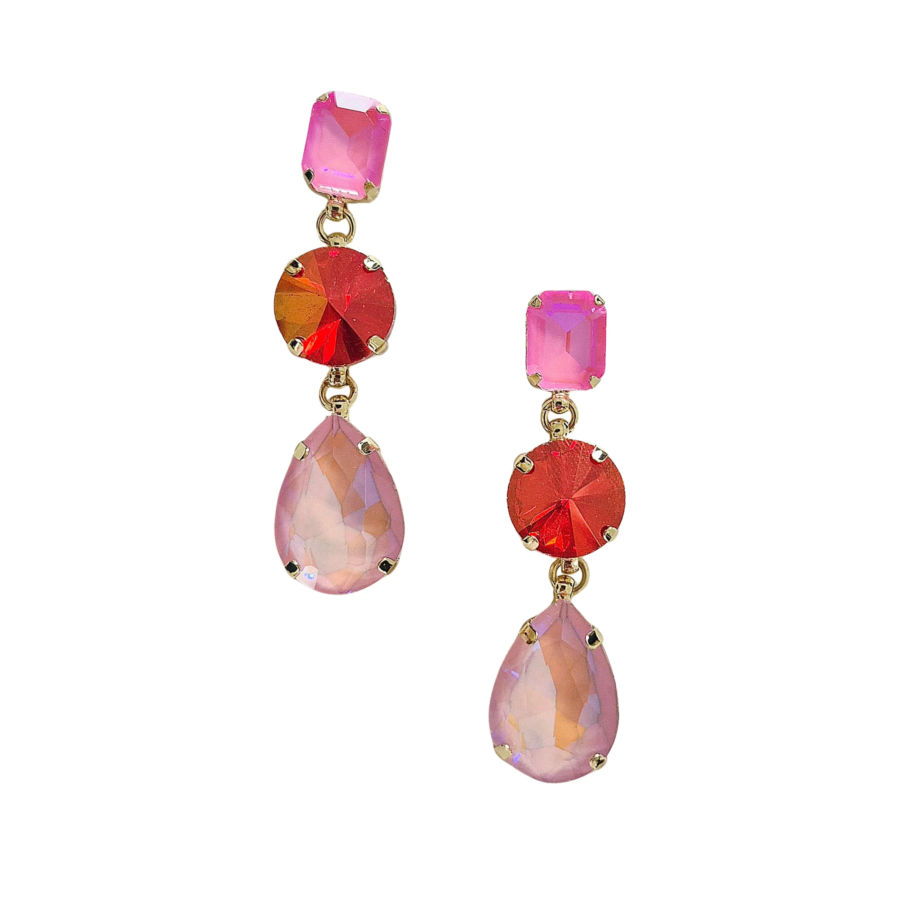 Triple Gem Earrings PINK