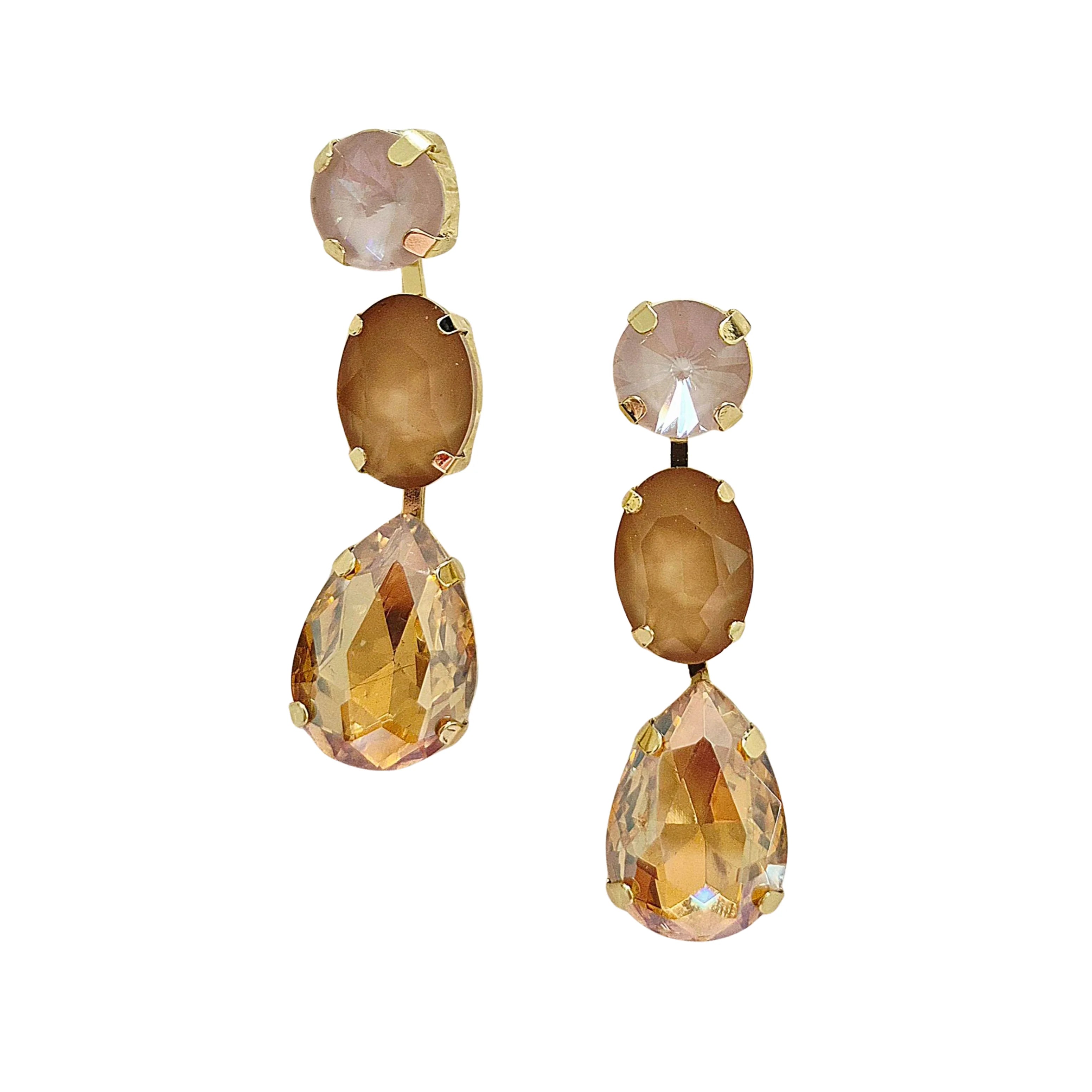 Triple Gem Earrings BROWN
