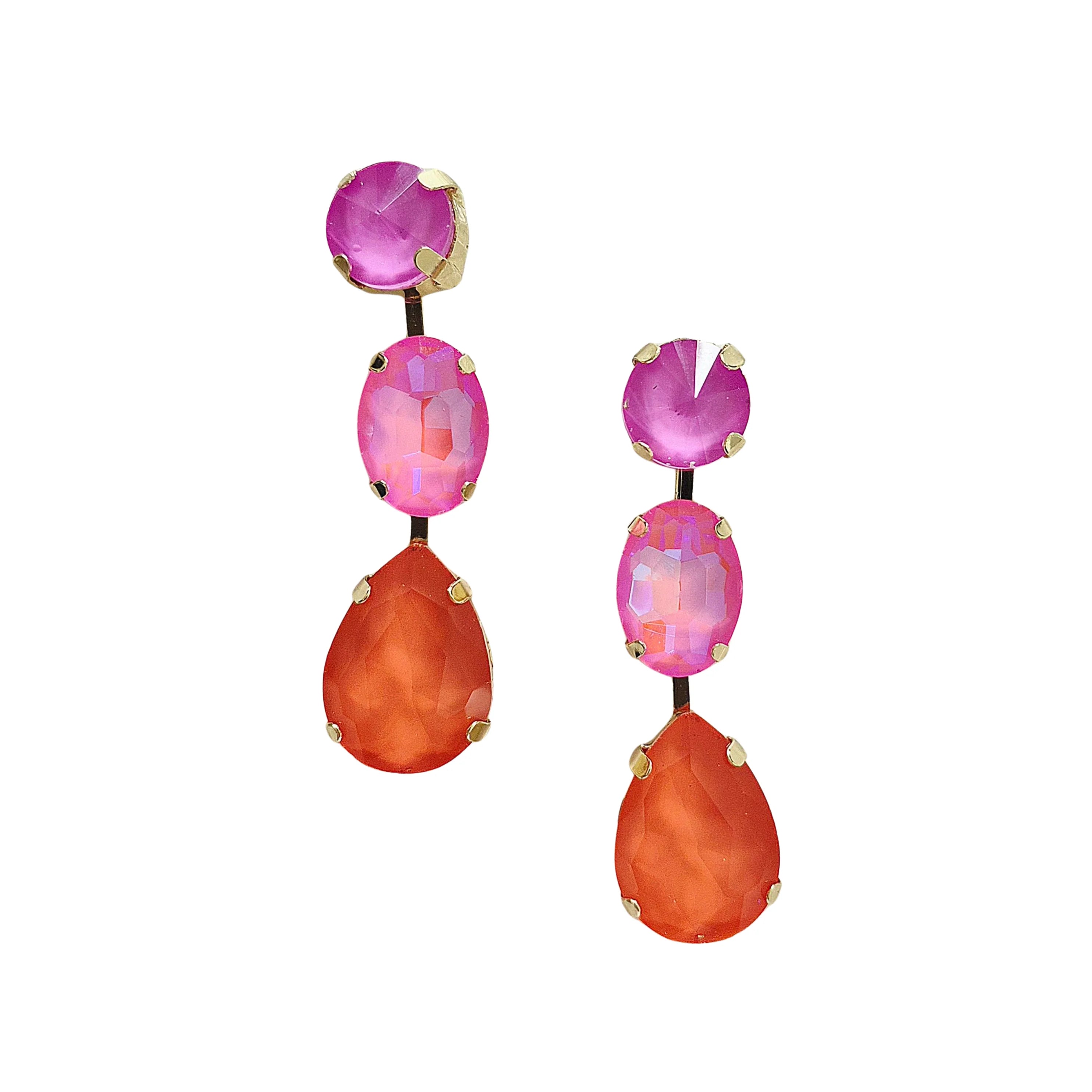 Triple Gem Earrings PINK ORANGE