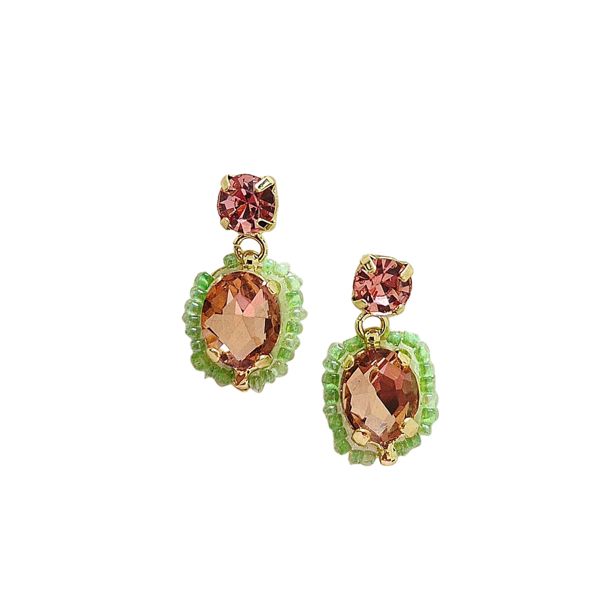 Teardrop Bling Earring GREEN / PEACH