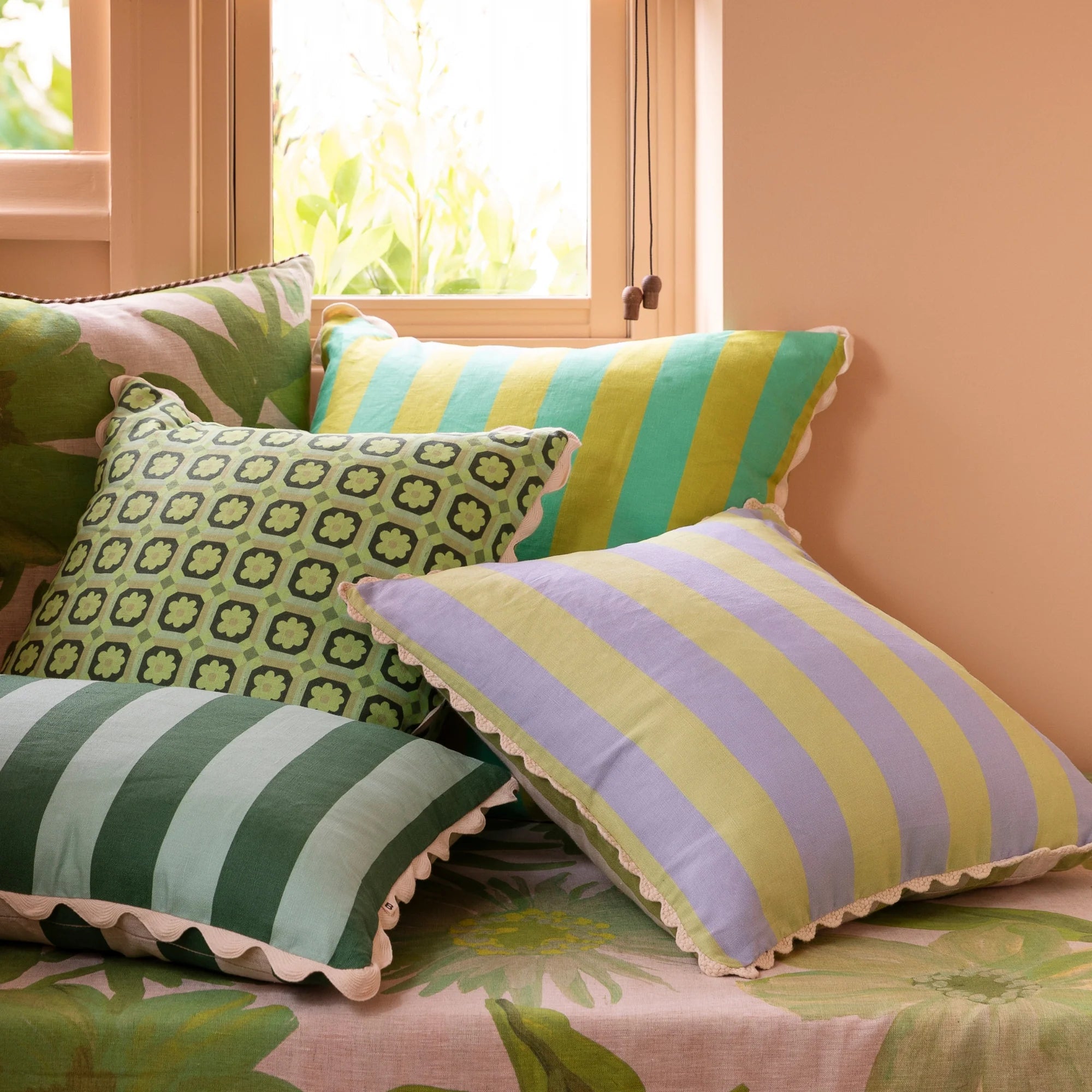 BONNIE & NEIL Bold Stripe Cushion 50cm BLUE LIME