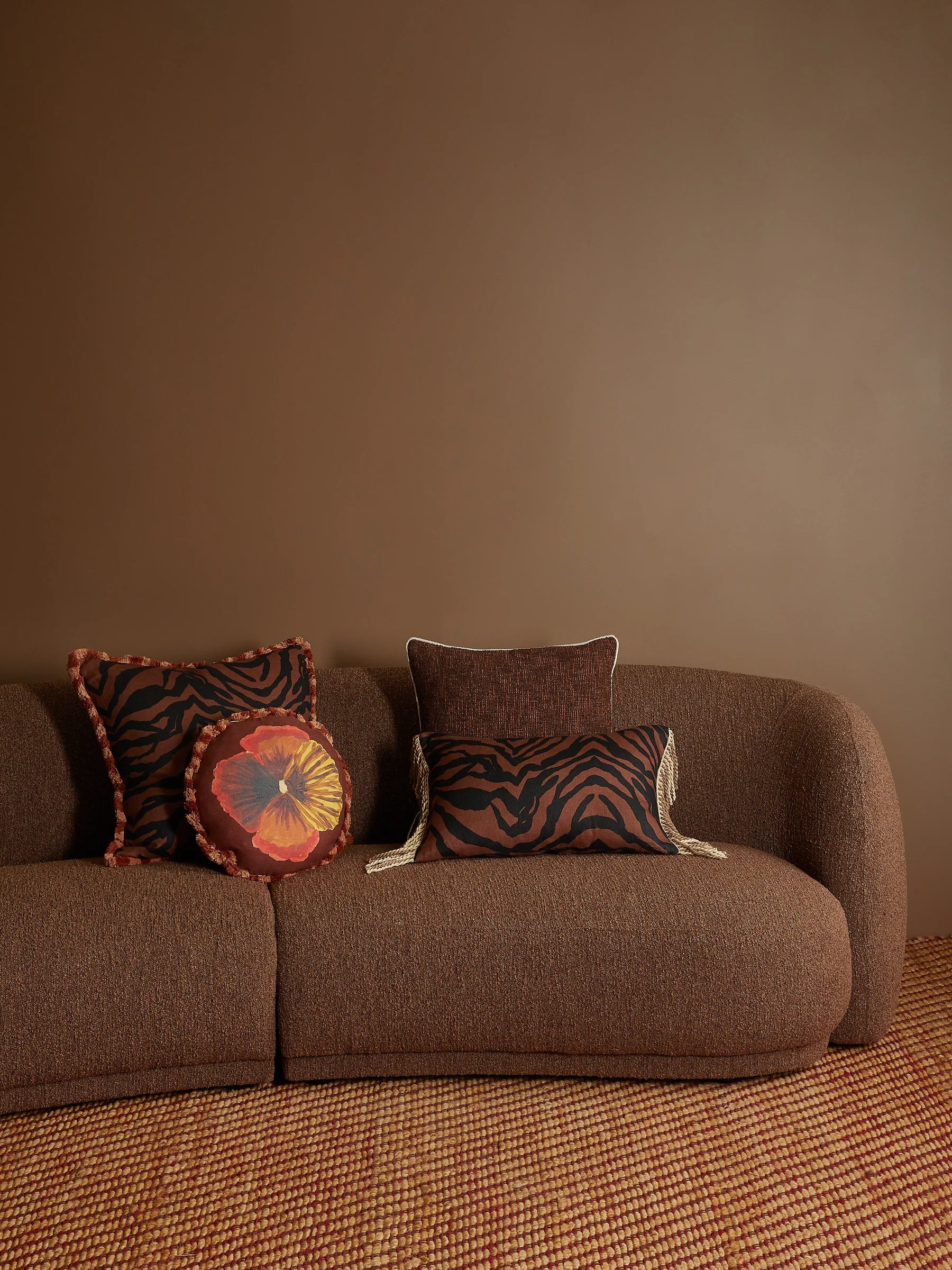 Bonnie & Neil Wild Pansy Chocolate Round Cushion 45cm