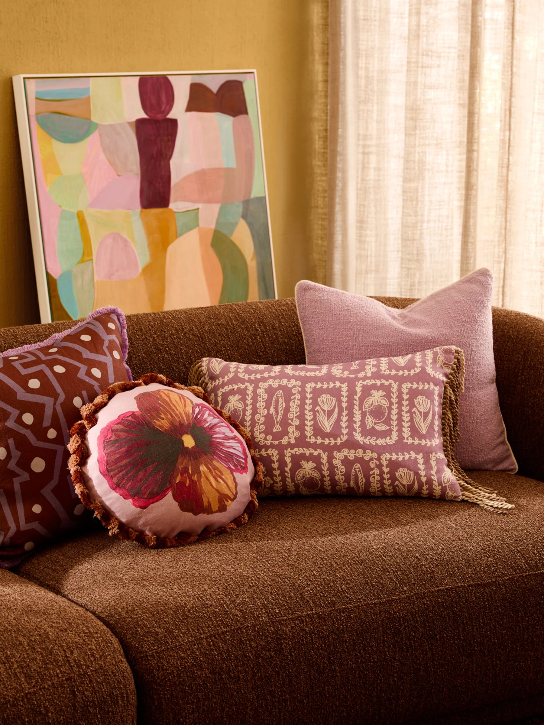 Bonnie & Neil Wild Pansy Lilac Round Cushion 45cm