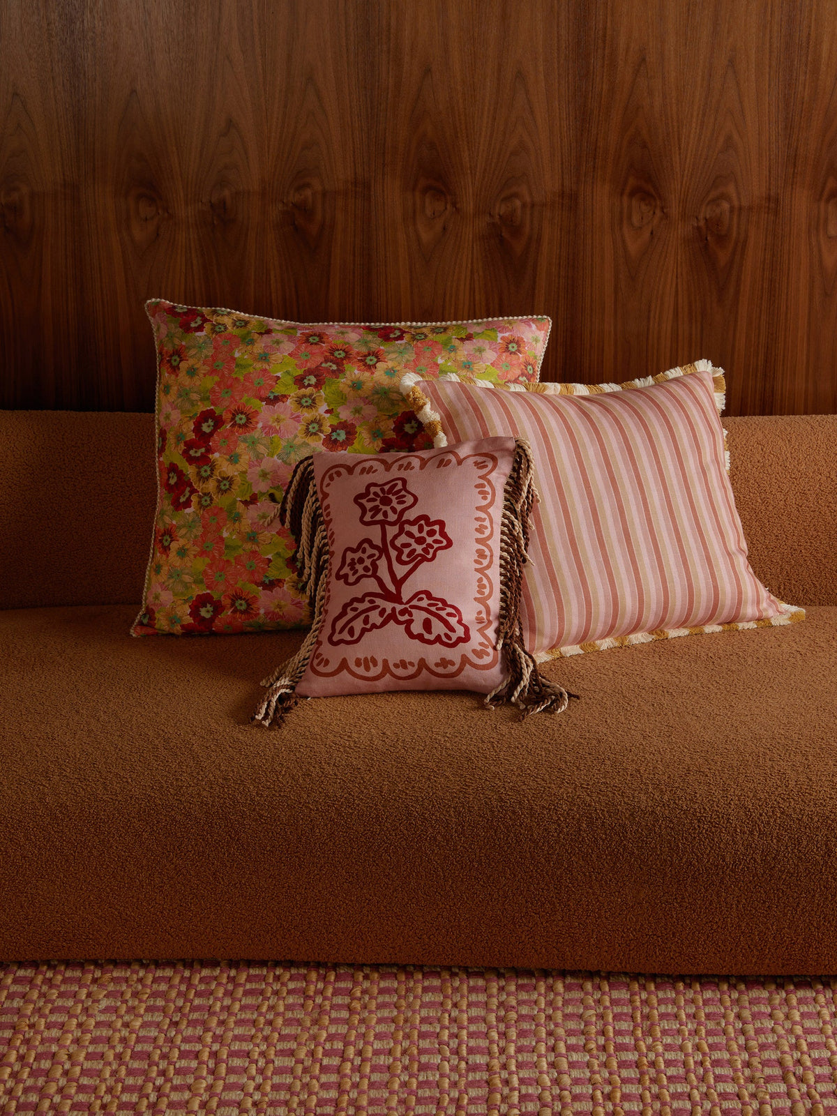 Bonnie & Neil Garden Stripe Cushion Pink 50cm