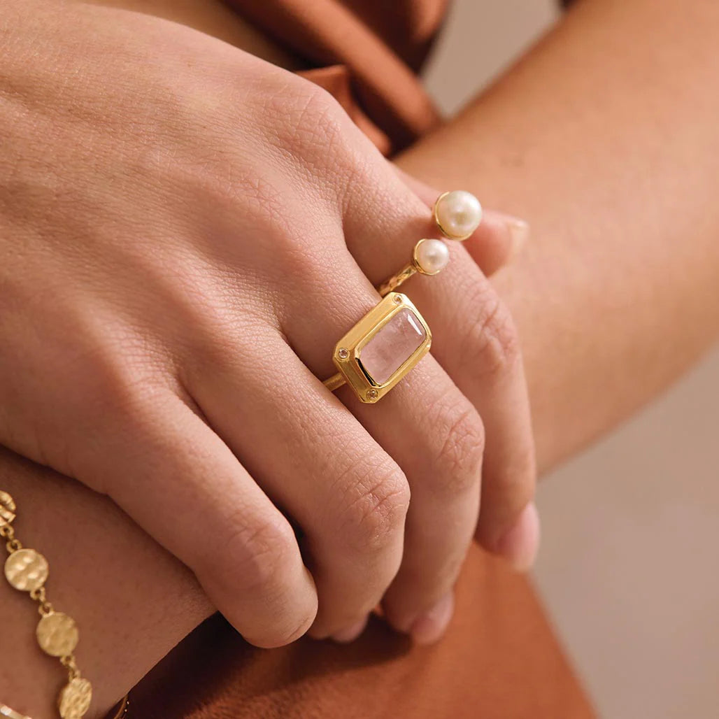 MURKANI Rose Quartz with White Topaz Ring GOLD