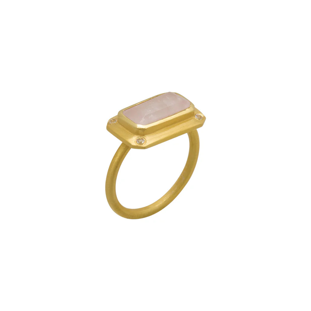 MURKANI Rose Quartz with White Topaz Ring GOLD