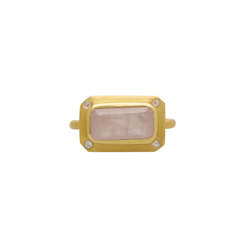 MURKANI Rose Quartz with White Topaz Ring GOLD