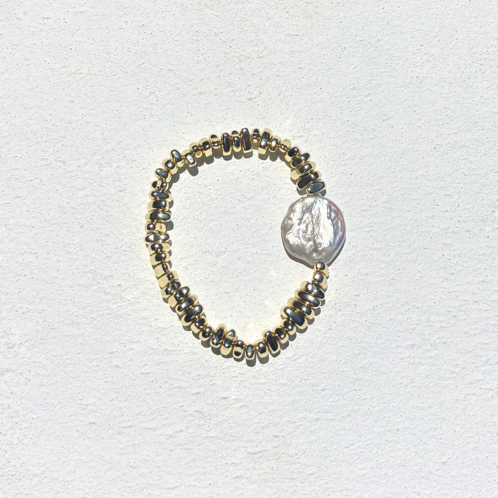 HEI TAI Chunky Luxe Gold Bracelet FRESHWATER PEARL ROUND