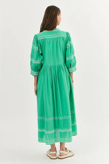 NAMASTAI Midi Cotton Dress SEAGRASS