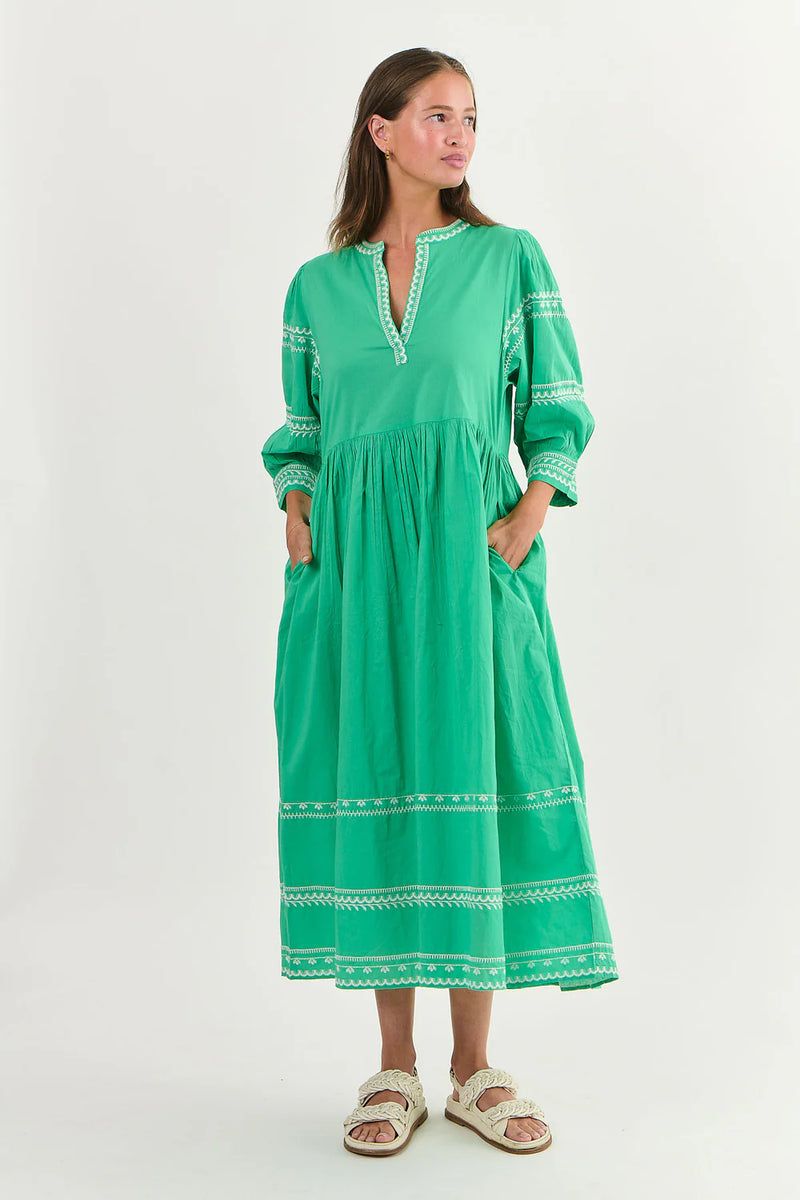 NAMASTAI Midi Cotton Dress SEAGRASS