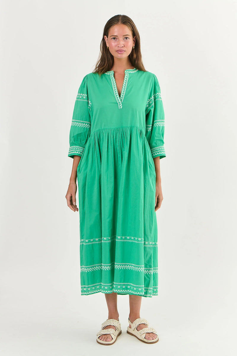 NAMASTAI Midi Cotton Dress SEAGRASS