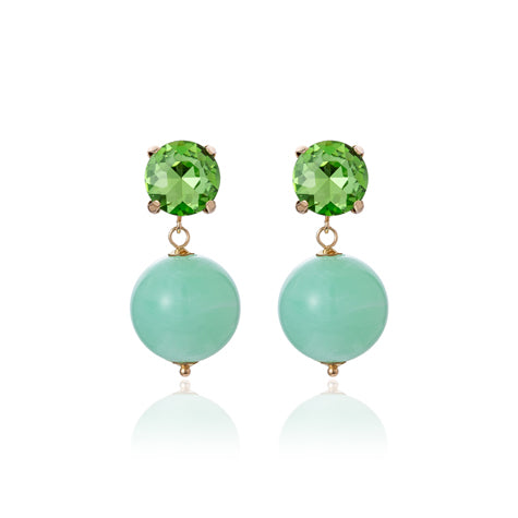 Crystal & Ball Earrings MINT GREEN