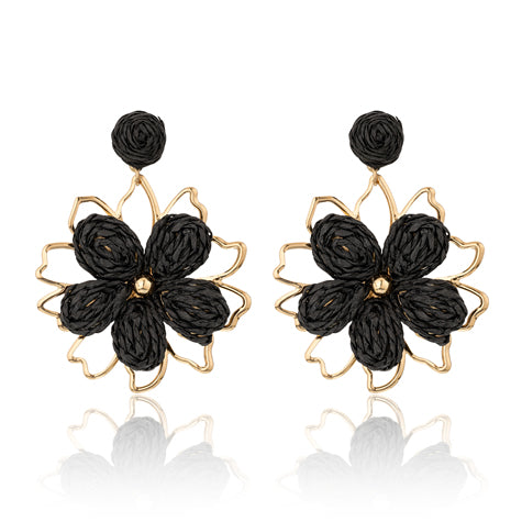Open Bloom Drop Earrings BLACK