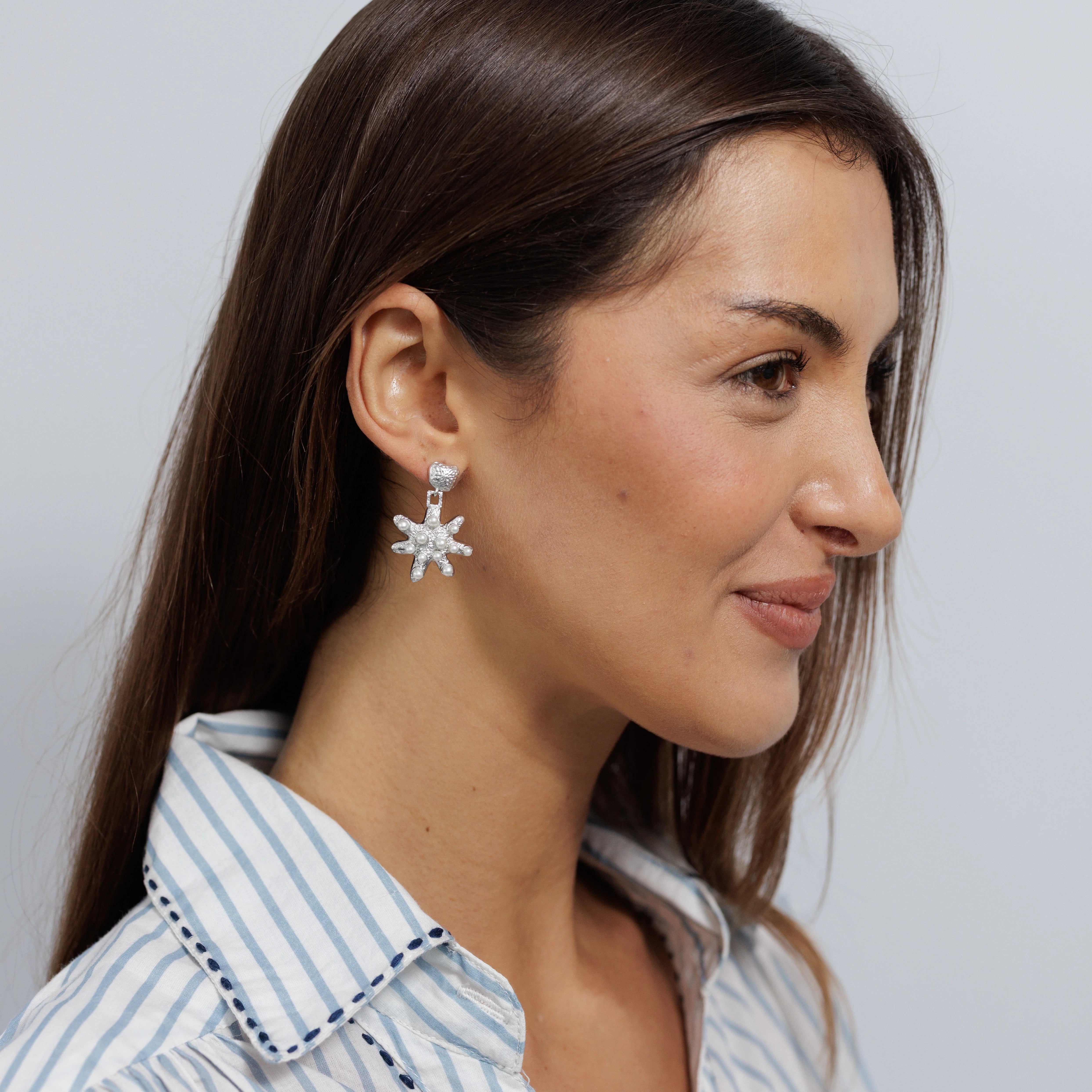 Silver Star & Pearl Earring