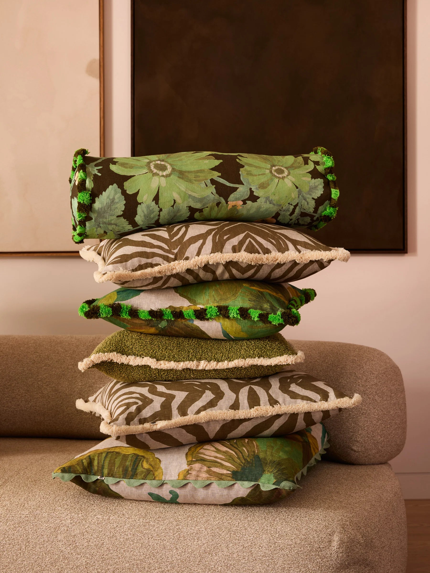 Bonnie & Neil Grain Khaki Cotton Cushion 50cm
