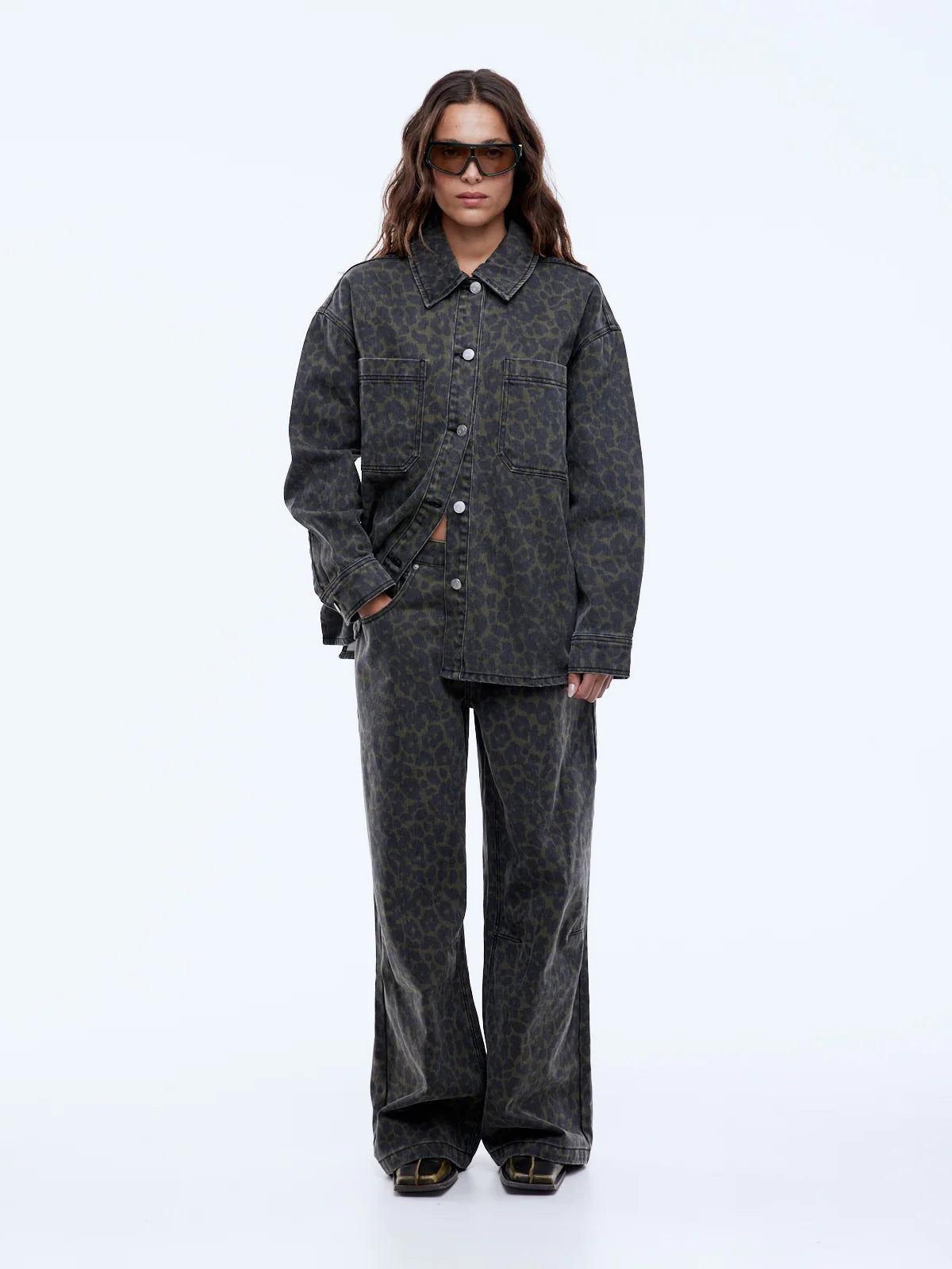 ENA PELLY Evie Denim Overshirt DARK LEOPARD