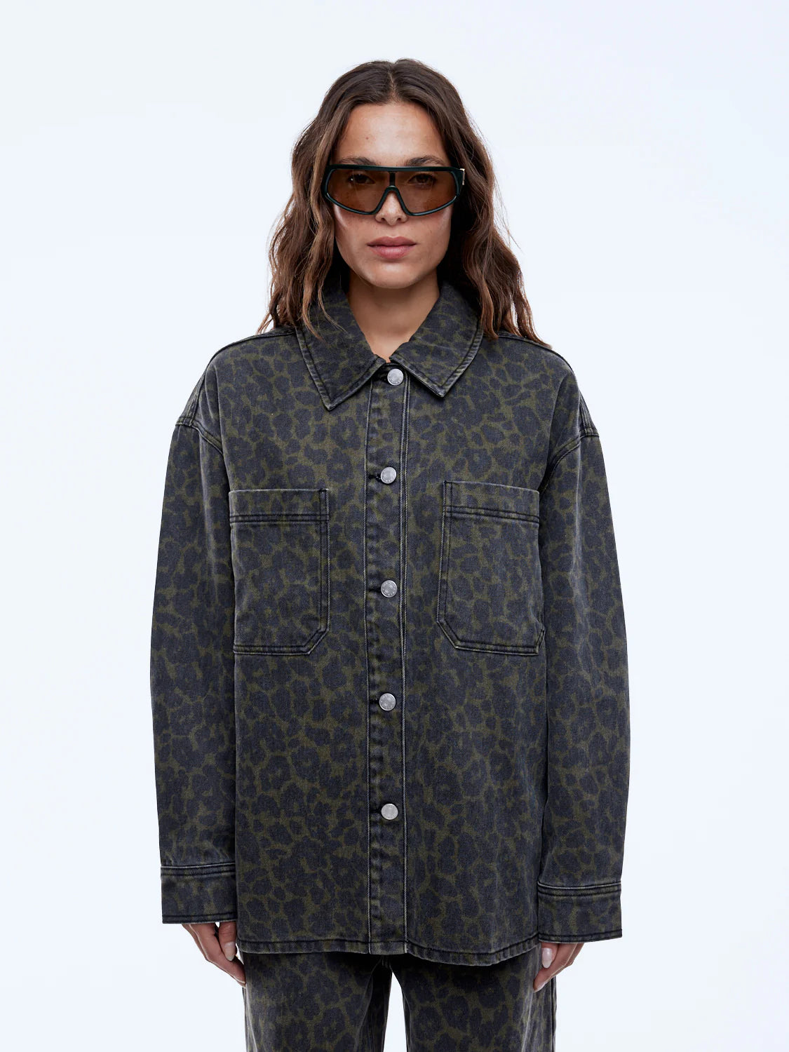 ENA PELLY Evie Denim Overshirt DARK LEOPARD