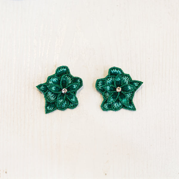 ADORNE Hand Stitched Flower Earrings GREEN