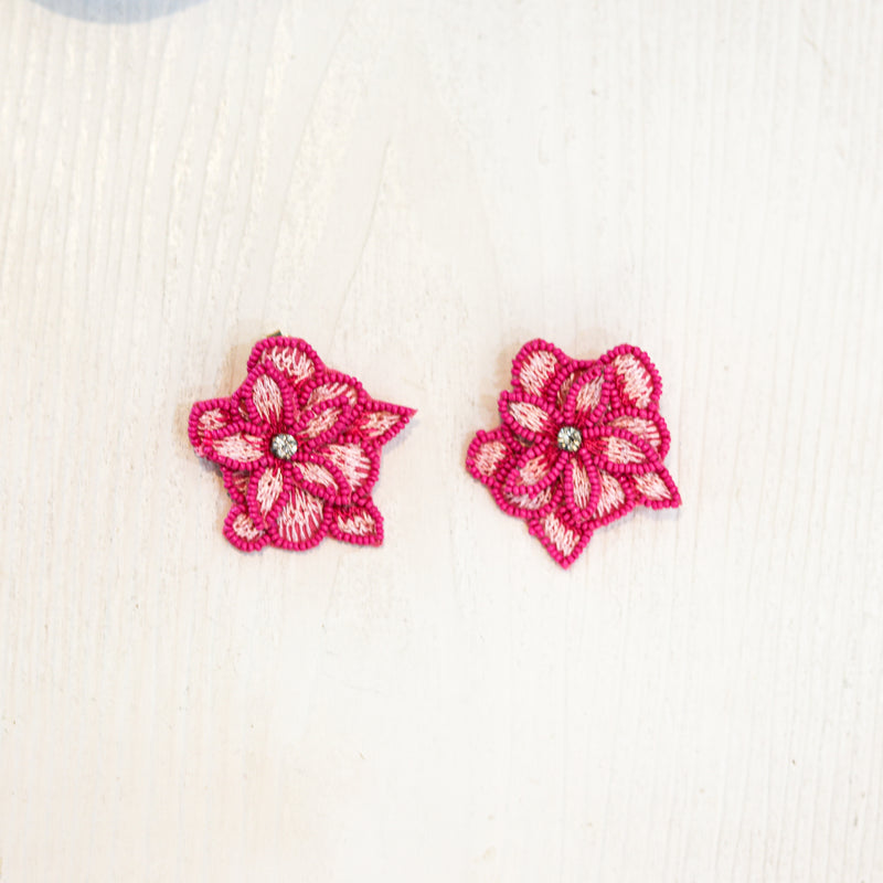 ADORNE Hand Stitched Flower Earrings PINK