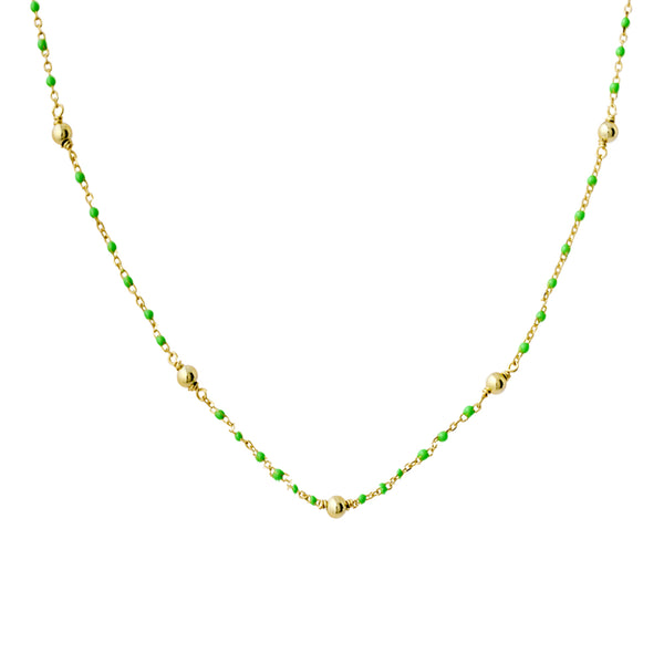 DPI S/SILVER Beaded Enamel Necklace GOLD/GREEN