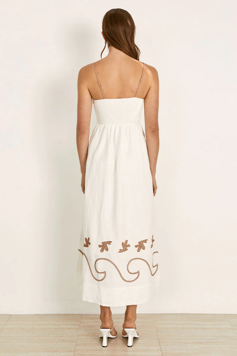 MON RENN23 Fresco Embroidered Sundress WHITE / NATURAL