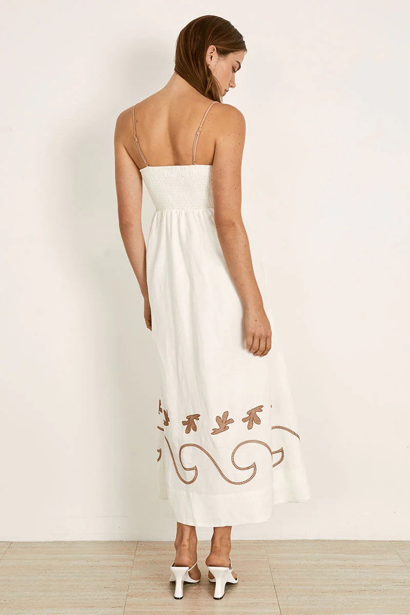 MON RENN23 Fresco Embroidered Sundress WHITE / NATURAL