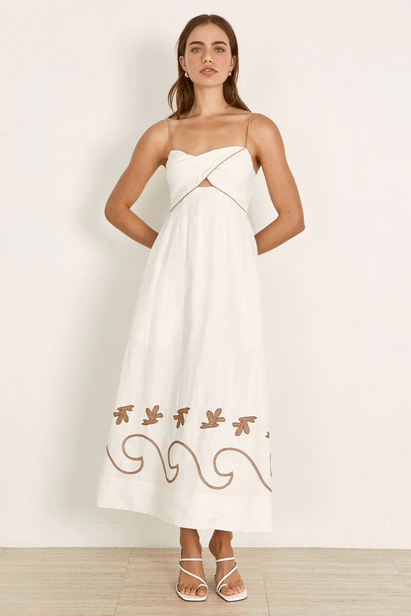 MON RENN23 Fresco Embroidered Sundress WHITE / NATURAL
