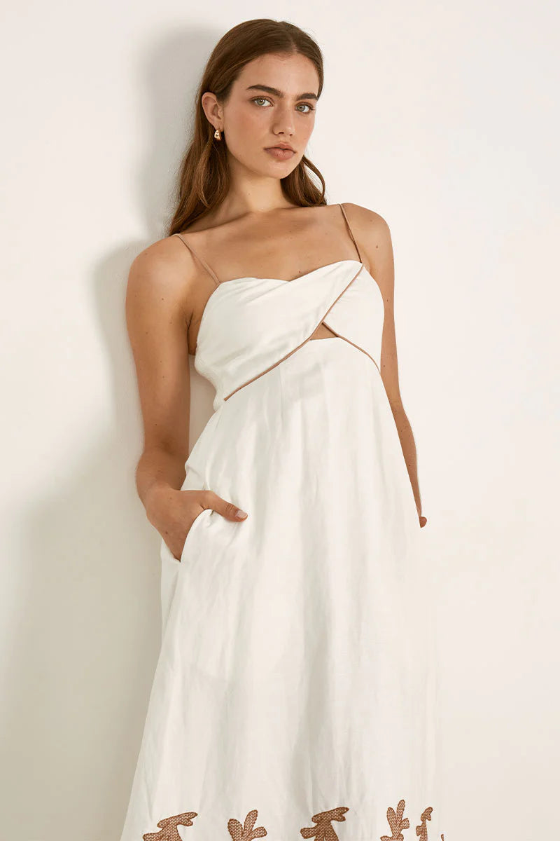 MON RENN23 Fresco Embroidered Sundress WHITE / NATURAL