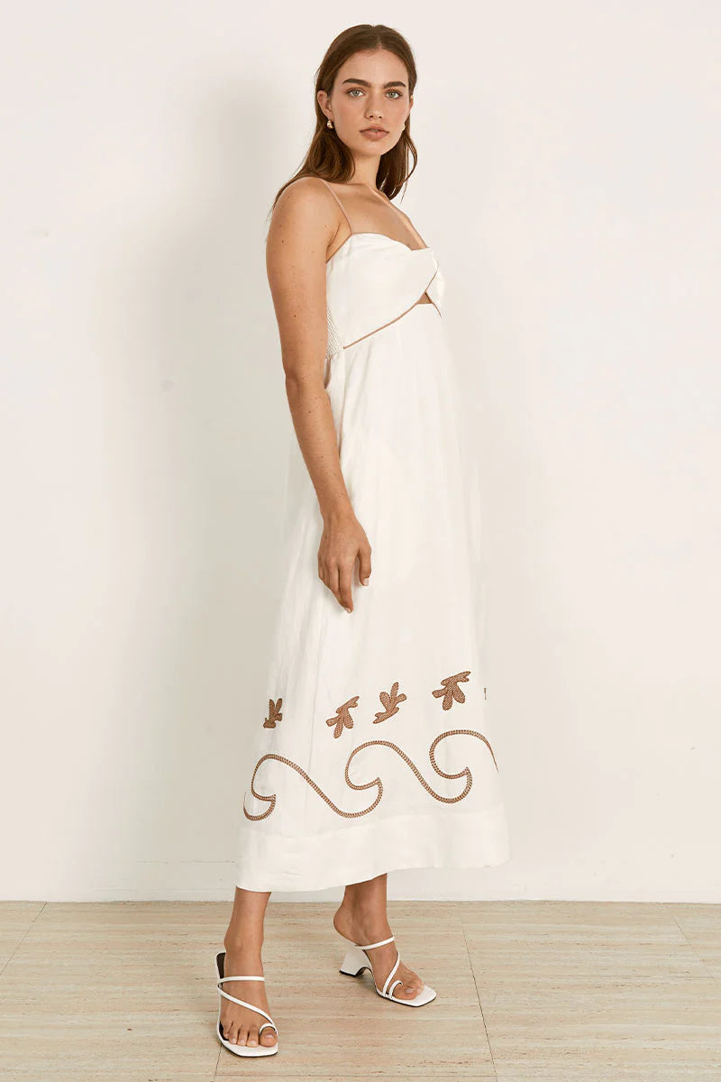 MON RENN23 Fresco Embroidered Sundress WHITE / NATURAL