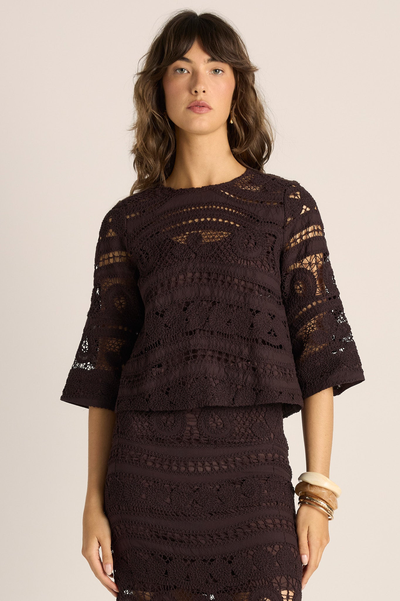 FATE & BECKER Gaia Lace Top CHOCOLATE