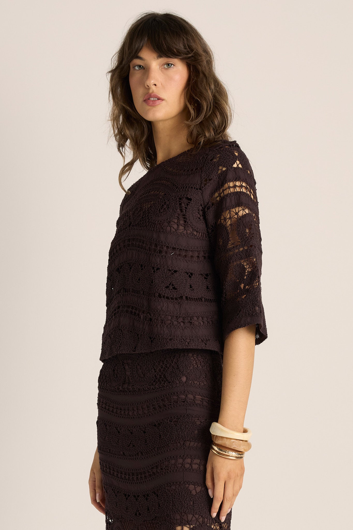 FATE & BECKER Gaia Lace Top CHOCOLATE