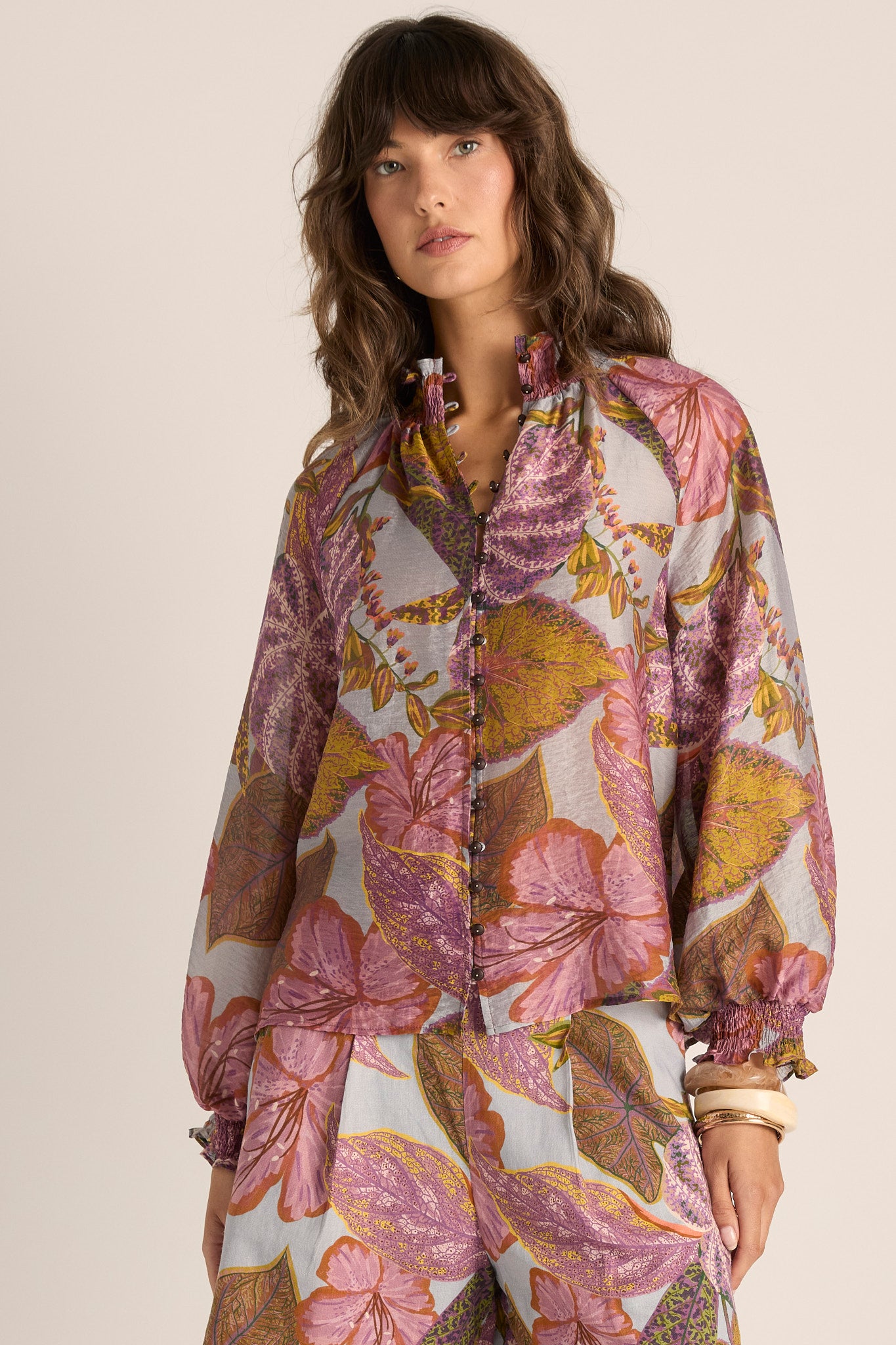 FATE & BECKER Daria Shirred Blouse LEAF