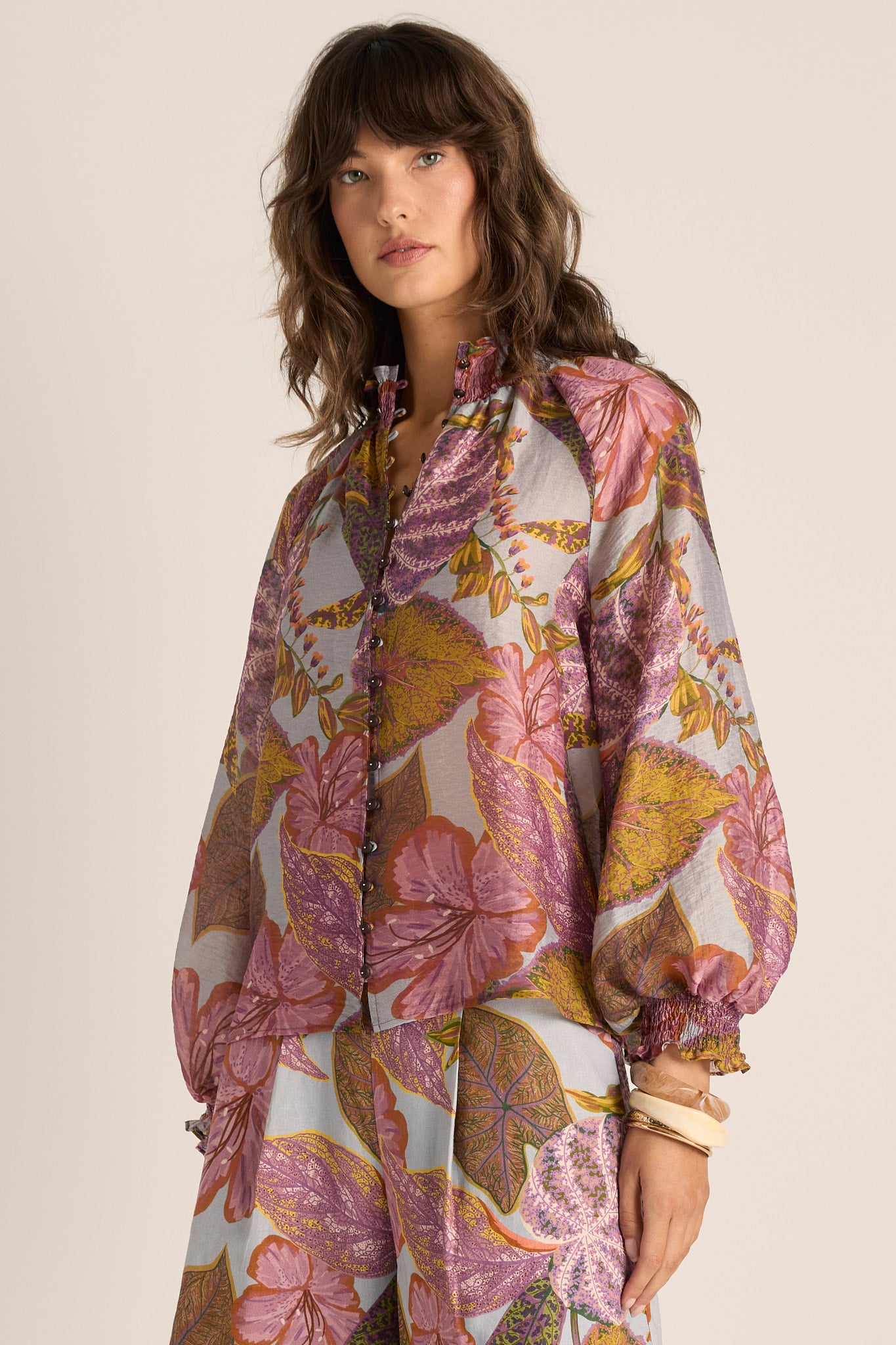 FATE & BECKER Daria Shirred Blouse LEAF
