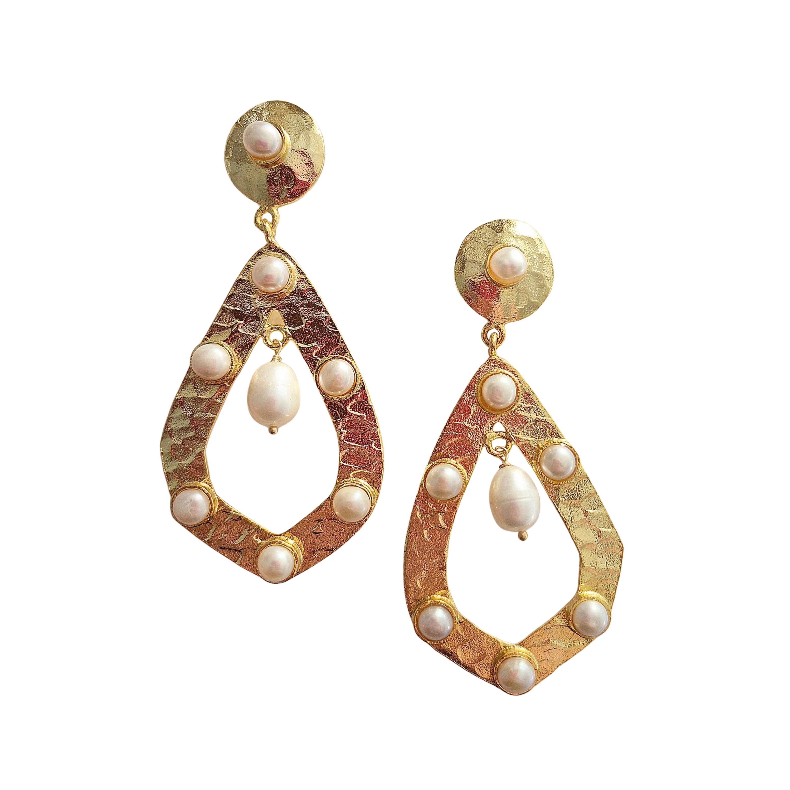 Gold Statement & Pearl Earrings