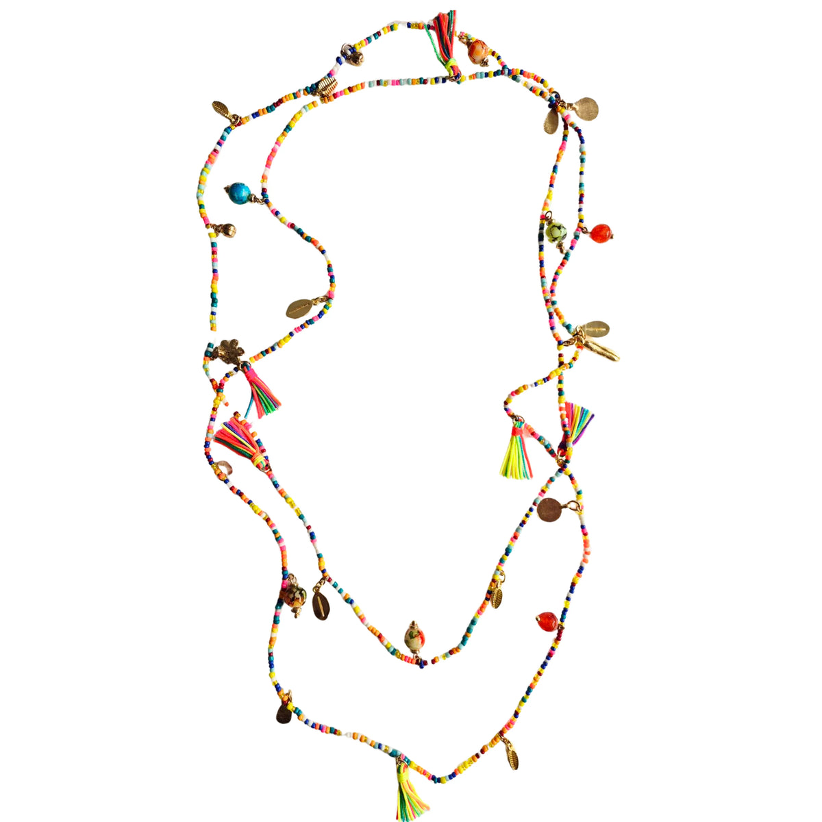 Boho Beaded Tassel Necklace MULTI