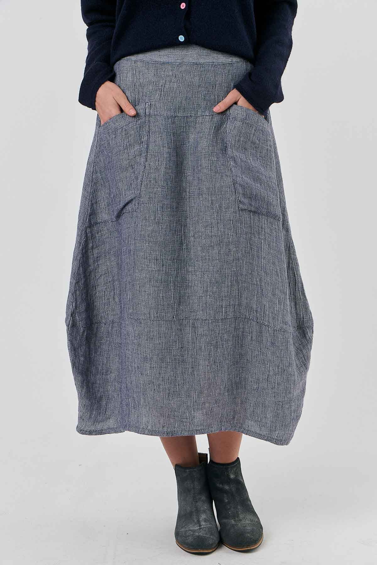 O&J Linen Midi Skirt NIGHTFALL