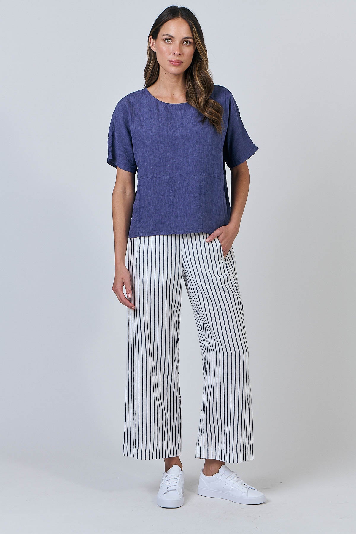 OLIVE ET JULIE Linen Pant BLUEBERRY STRIPE
