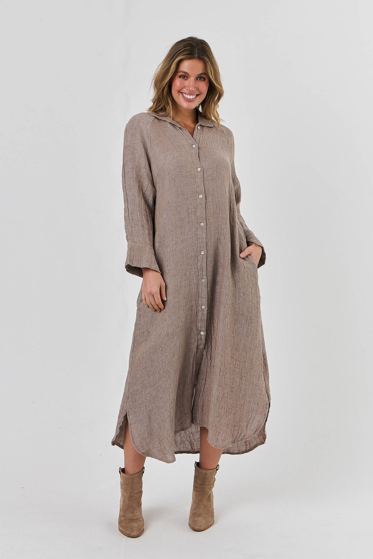 Olive et Julie Linen Maxi Dress TRUFFLE