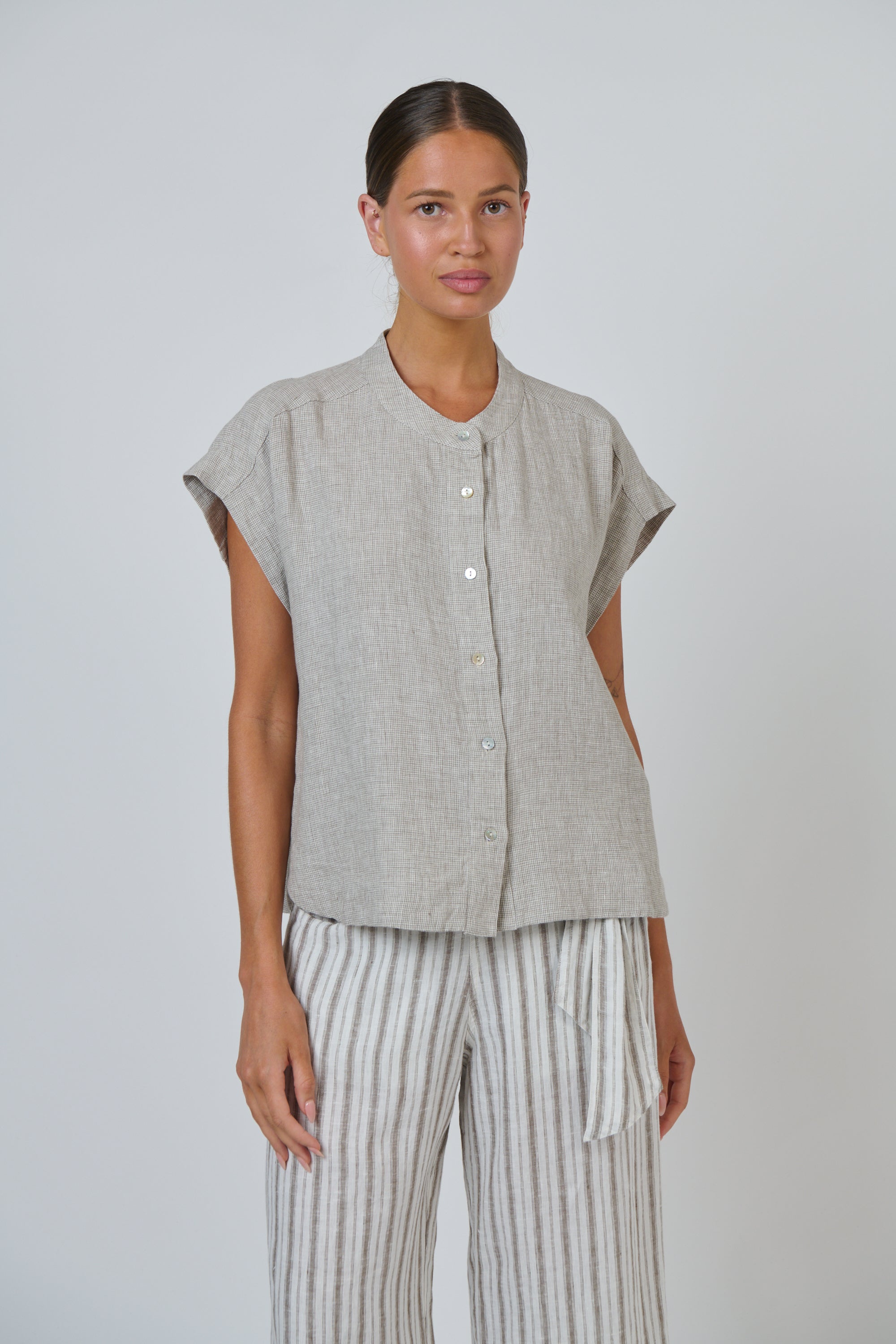 OLIVE ET JULIE Cap Sleeve Linen Top MOUSSE