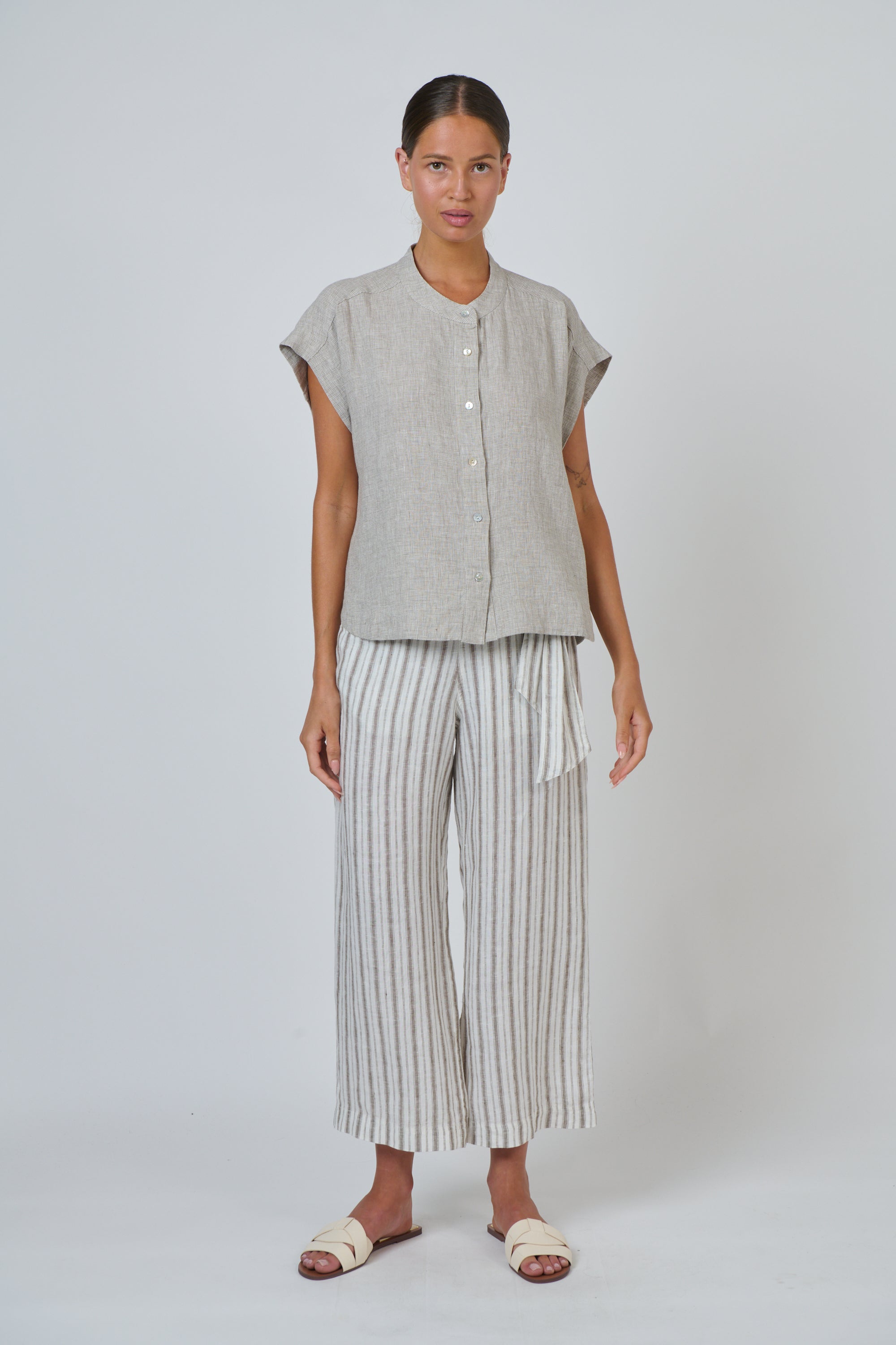 OLIVE ET JULIE Cap Sleeve Linen Top MOUSSE