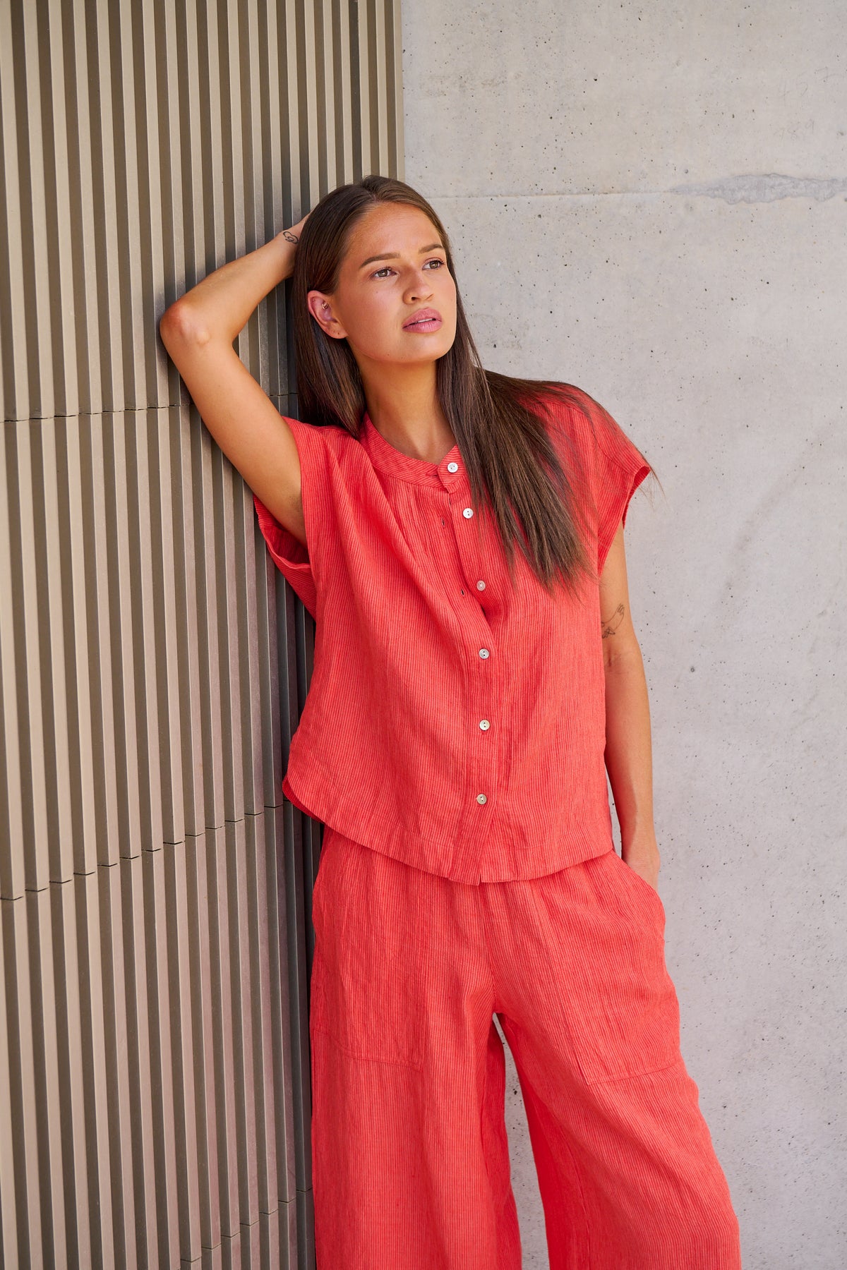 OLIVE ET JULIE Cap Sleeve Linen Top SUNSET STRIP
