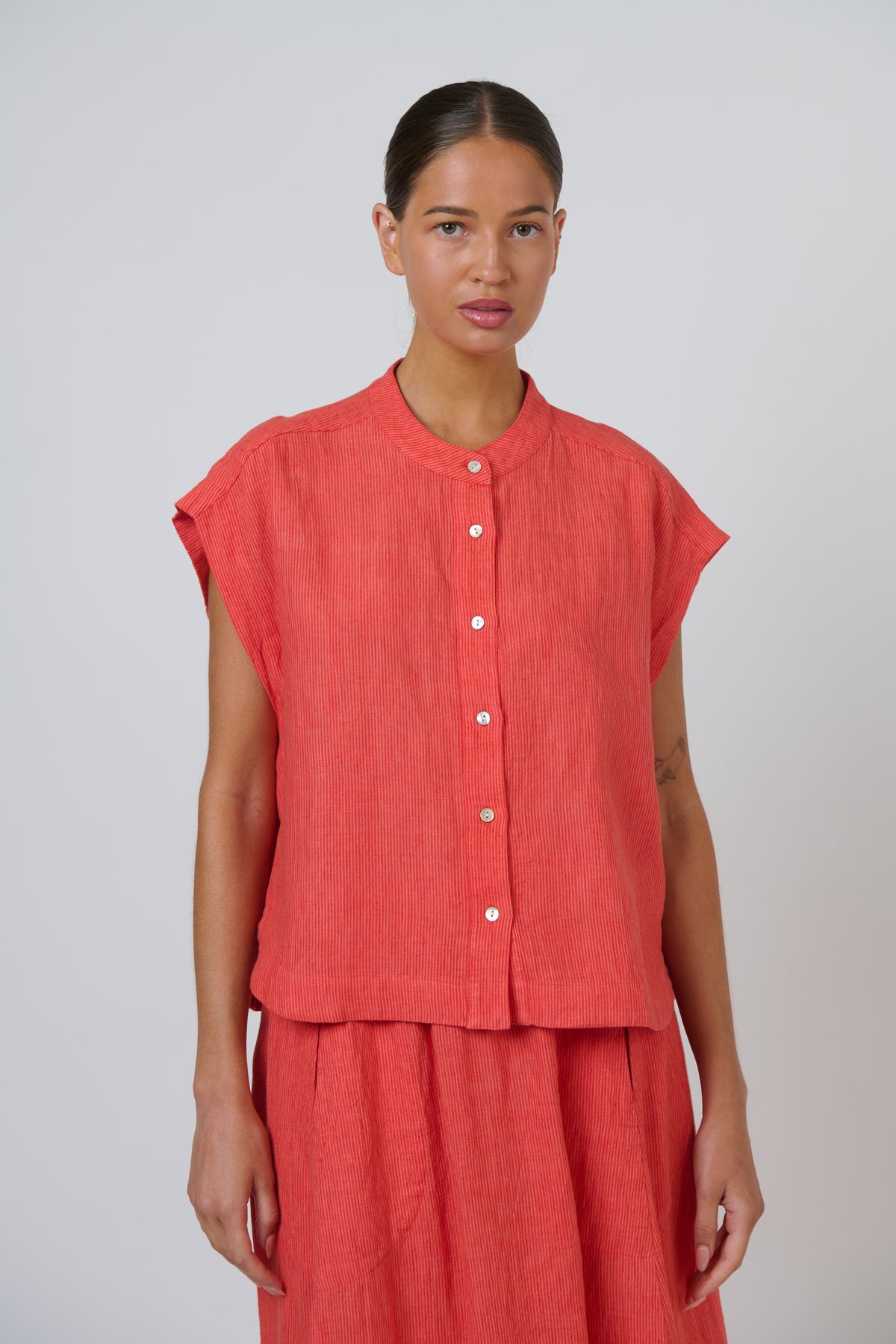 OLIVE ET JULIE Cap Sleeve Linen Top SUNSET STRIP