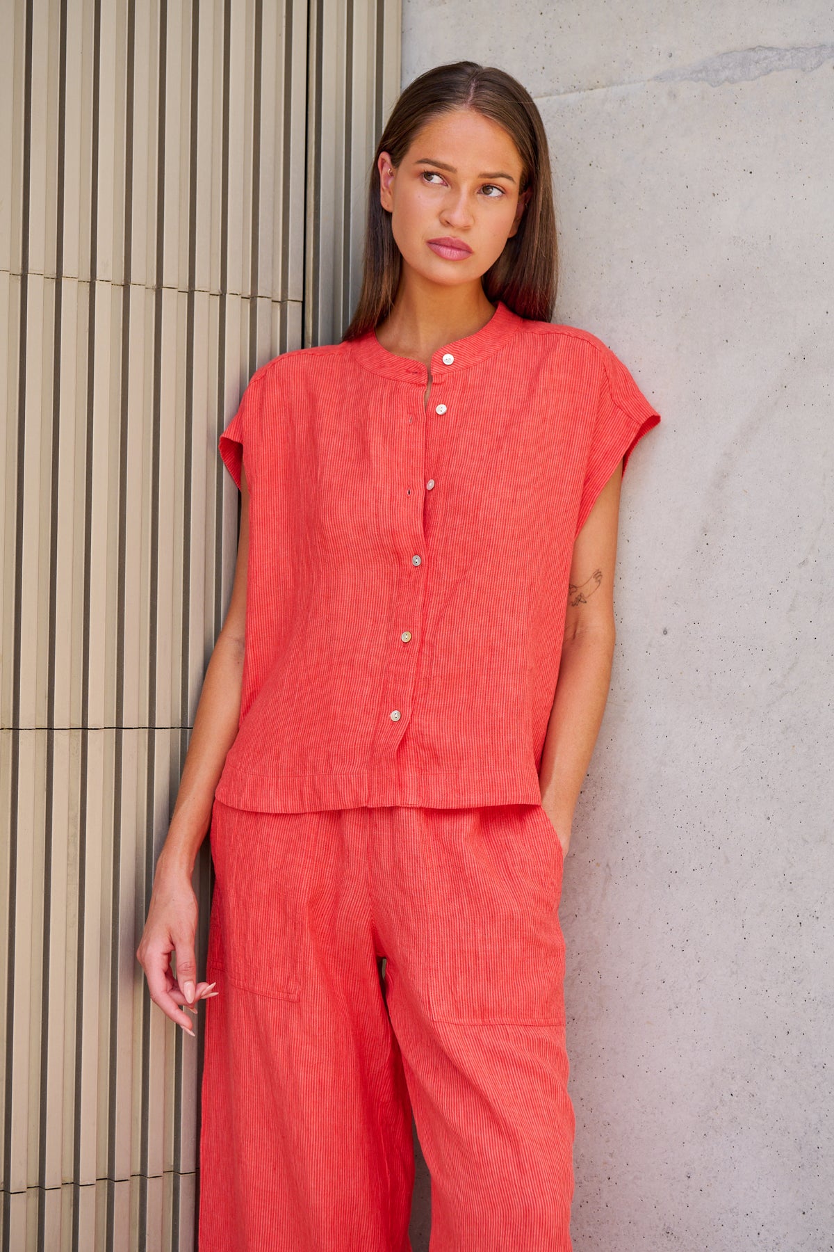 OLIVE ET JULIE Cap Sleeve Linen Top SUNSET STRIP