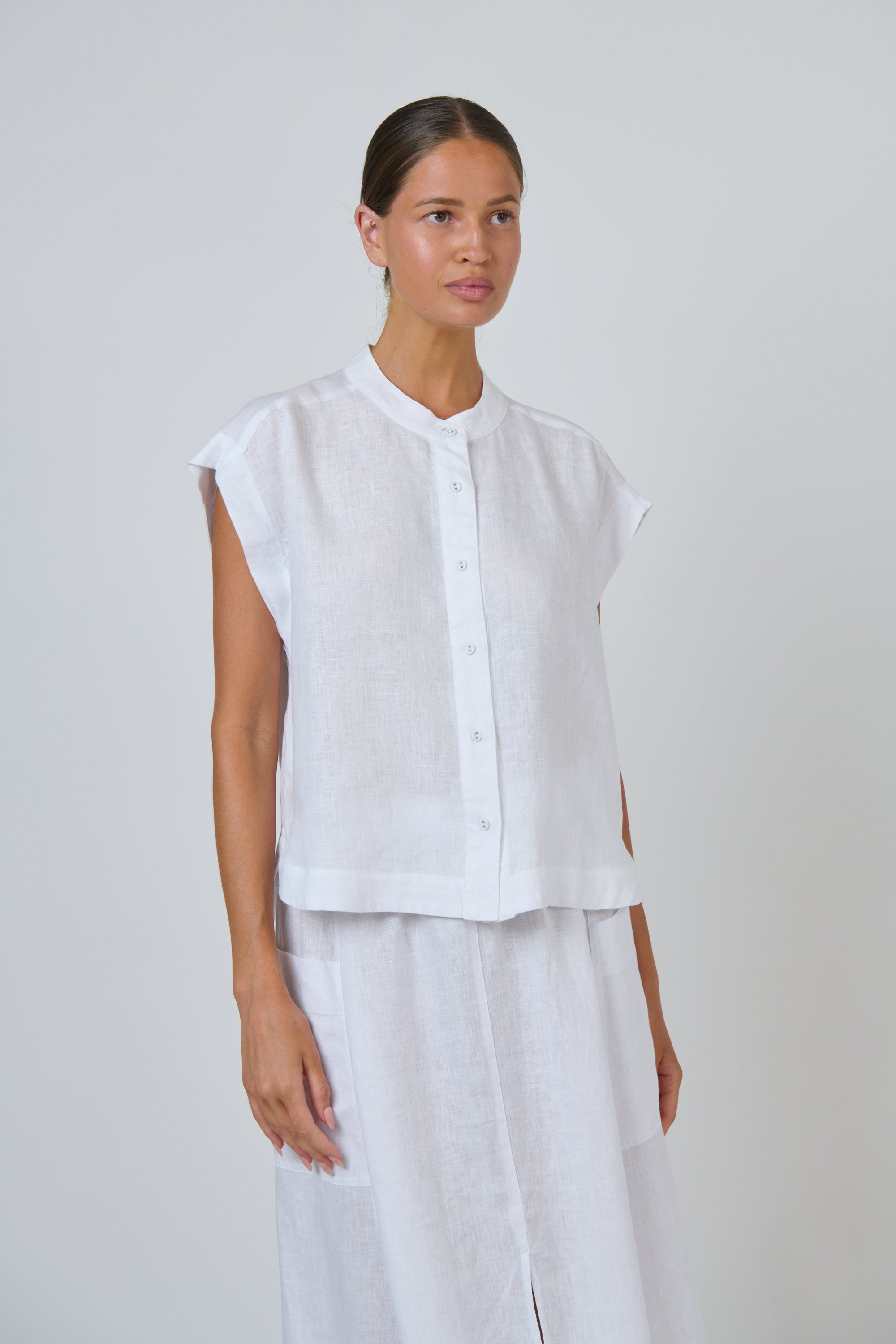OLIVE ET JULIE Button Through Top WHITE